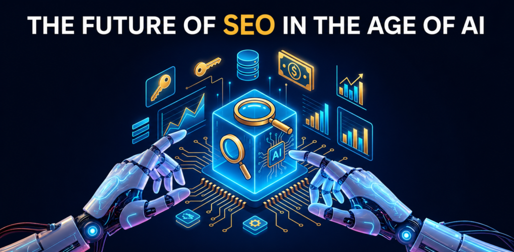 Future of search engine optimization guide featuring modern AI algorithm matrix and website watermark blogsbyabdullah.com